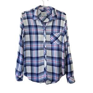 Rails Hunter Plaid Button Down Shirt White Blue Pink Women Size M Long Sleeve